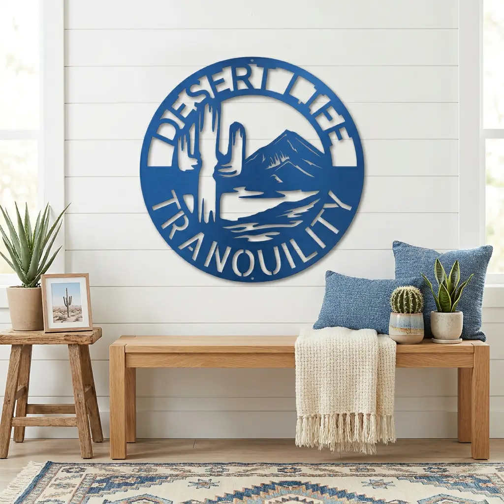 Desert Life Personalized Cactus Scene Indoor Outdoor Steel Wall Sign