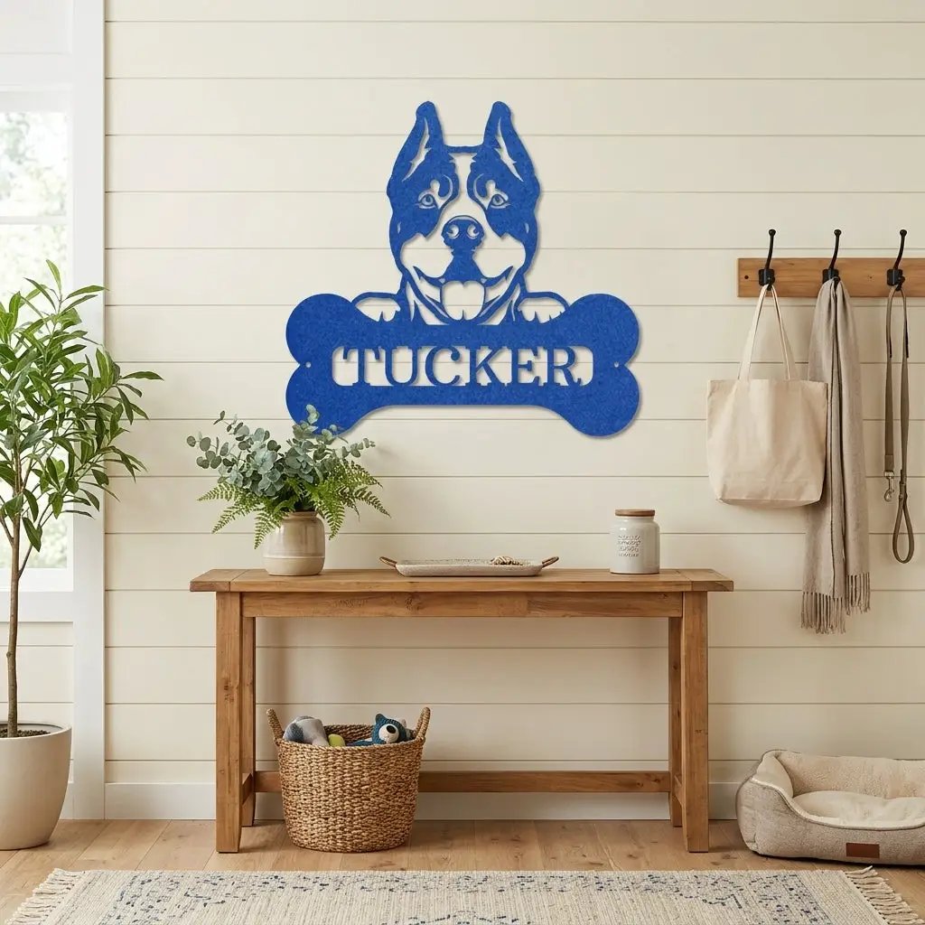 Pit Bull Dog Custom Name Metal Art Wall Sign