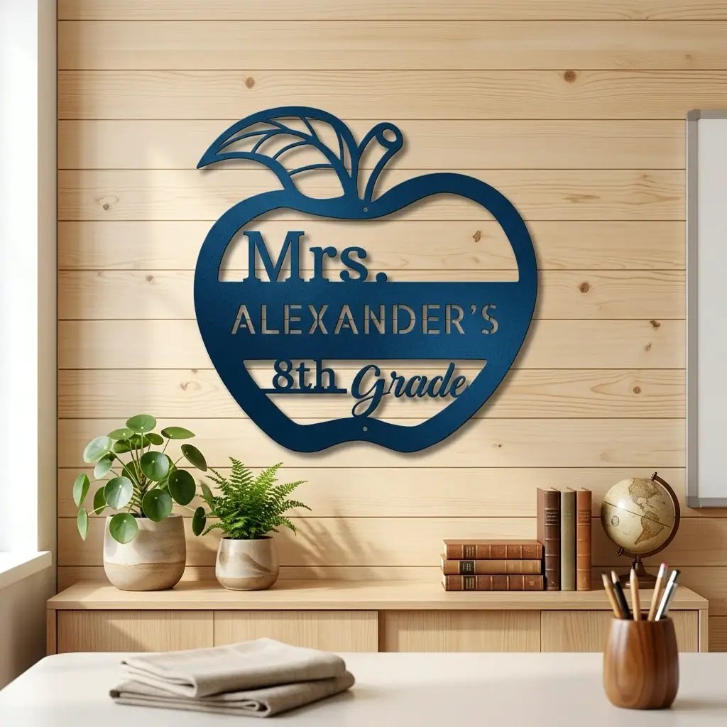 Personalized Teacher Apple Metal Wall Art | Custom Teacher Name Sign | Classroom Door Decor | Teacher Appreciation Gift | Made in USA