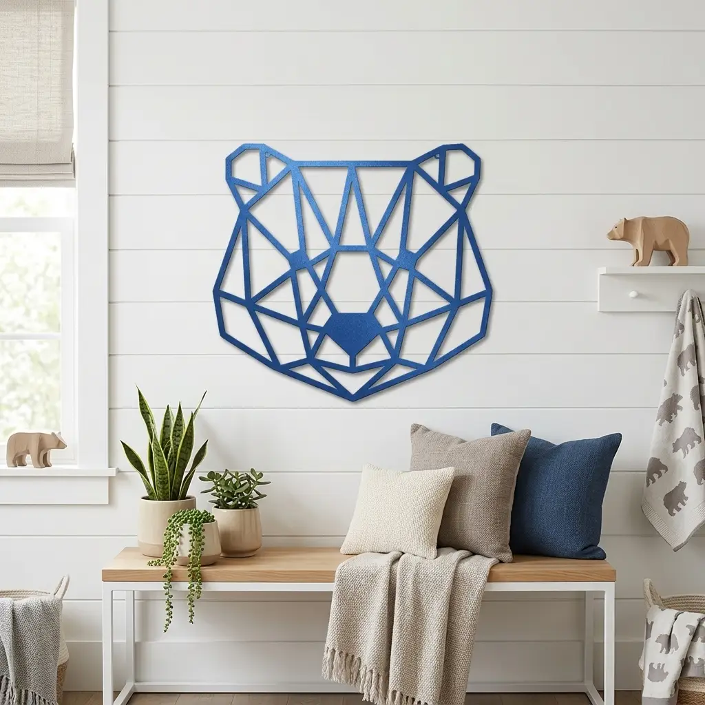 Bear Metal Art Wall Sign Geometric Head Home Office School Decor