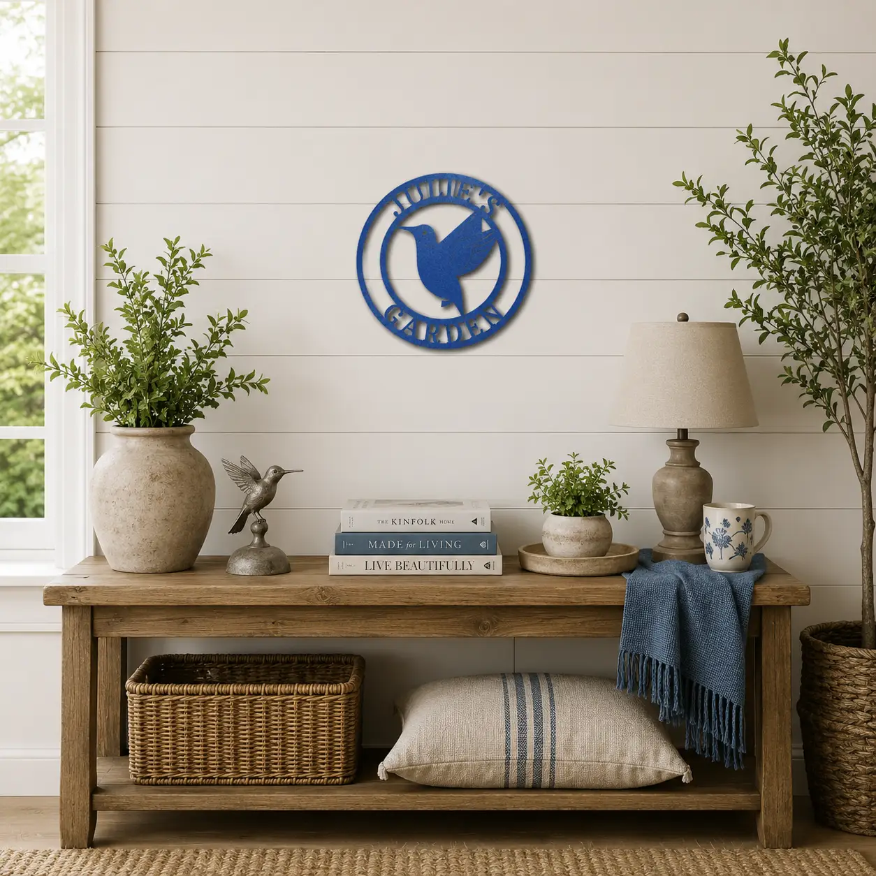 Personalized Hummingbird Metal Wall Art | Custom Garden Name Sign | Hummingbird Garden Decor | Personalized Outdoor Metal Sign | Made in USA