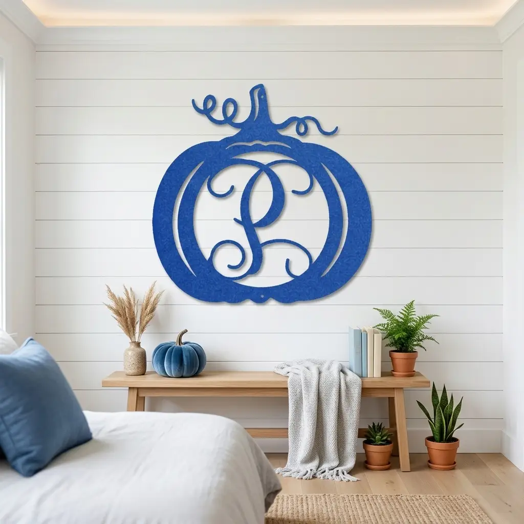 Pumpkin Custom Family Name Initial Monogram Indoor Outdoor Steel Wall Sign