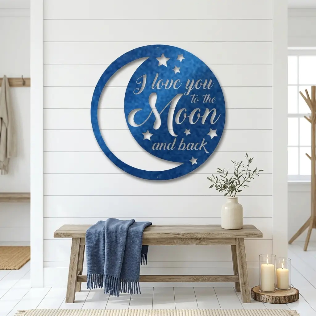 I Love You to the Moon and Back Metal Wall Art – Romantic Moon & Stars Love Sign, Anniversary & Wedding Gift