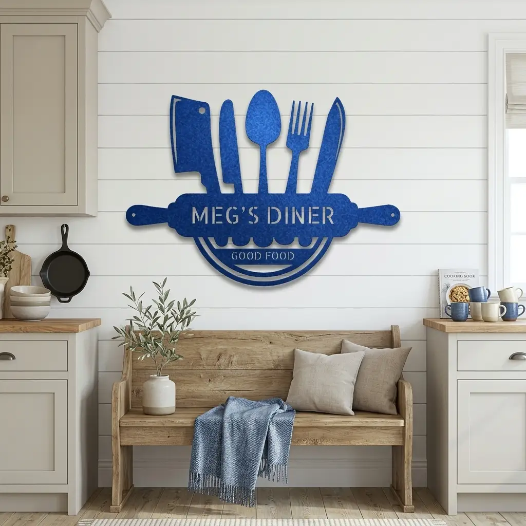 Personalized Kitchen Metal Wall Art – Custom Family Kitchen Sign – Cooking Decor – Chef Utensil Sign - Dining Room Gift - Made in USA