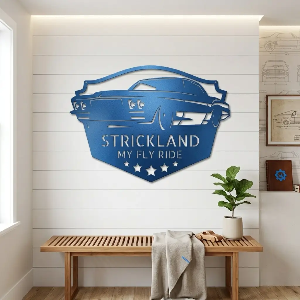 Personalized Muscle Car Metal Wall Art Sign – Custom Garage Name Sign – Classic Car Steel Decor – Man Cave Garage Wall Art Gift