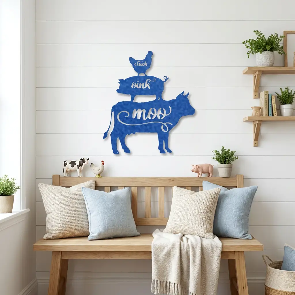 Farm Animals Metal Wall Art – Cow Pig Chicken Kitchen Decor – Farmhouse Wall Decor – Rustic Kitchen Sign – Country Home Decor