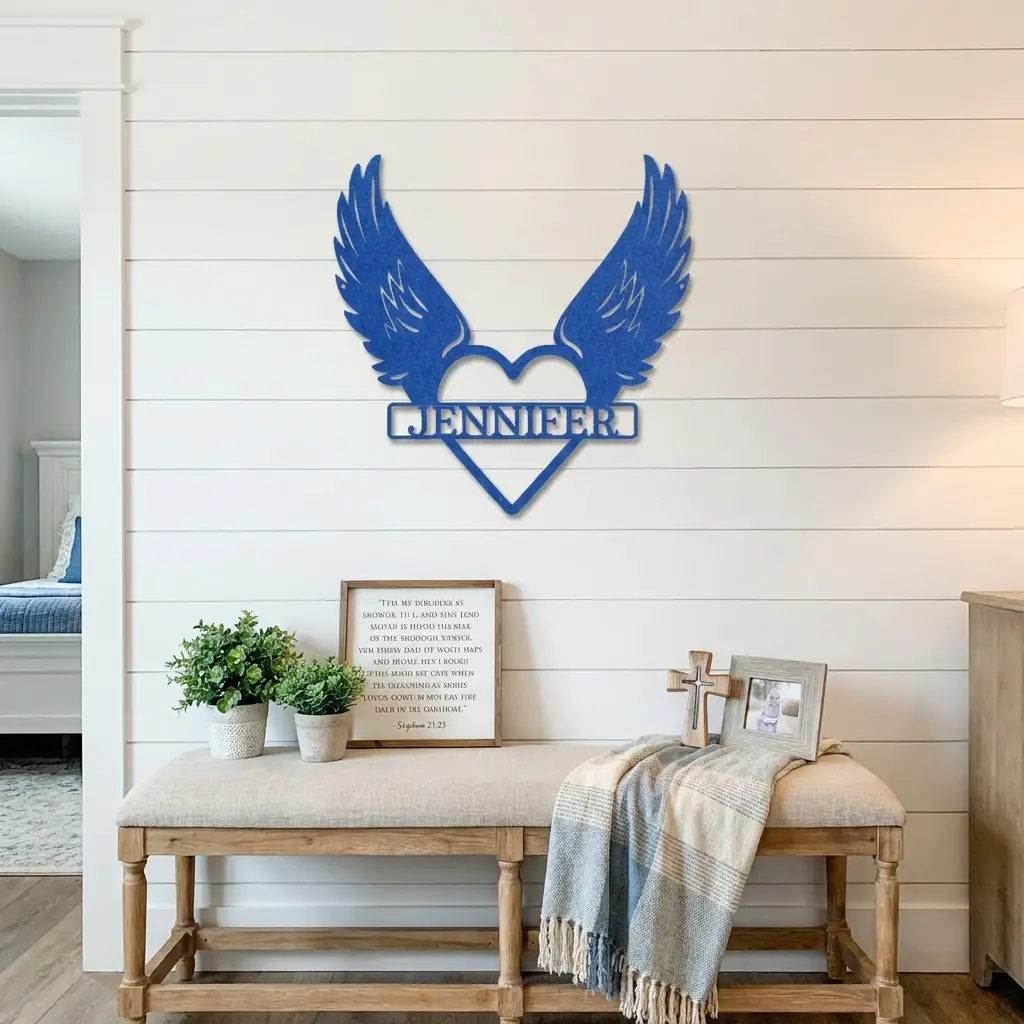 Personalized Angel Wings Memorial Metal Wall Art – Custom Name Remembrance Sign – Sympathy Gift – In Loving Memory Decor – Bereavement Gift