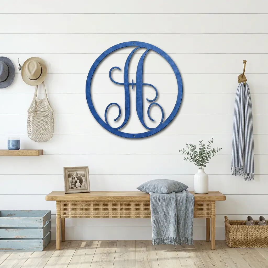 Personalized Monogram Metal Wall Art – Custom Initial Sign – Elegant Script Letter Decor – Wedding Gift – Family Name Sign
