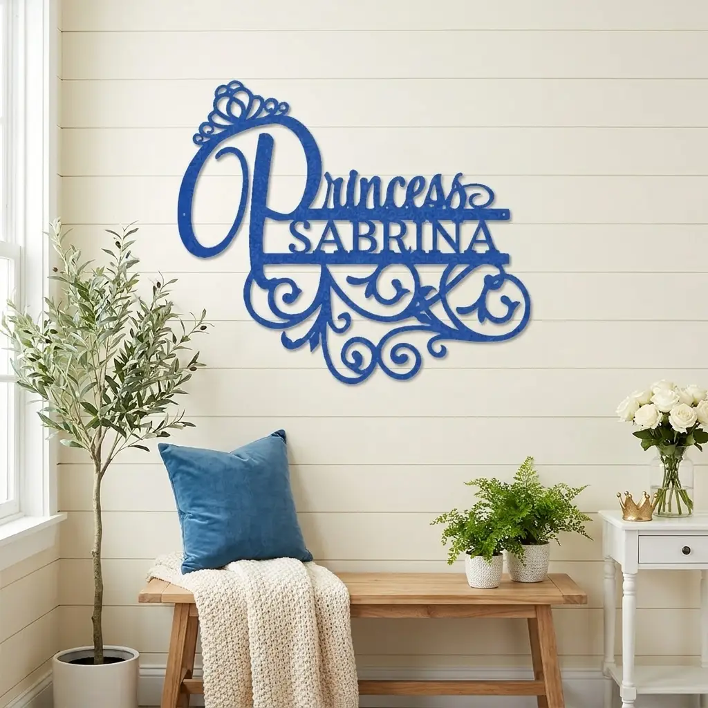 Personalized Princess Name Metal Wall Art | Custom Princess Bedroom Sign | Girls Room Decor | Crown Name Sign | Made in USA