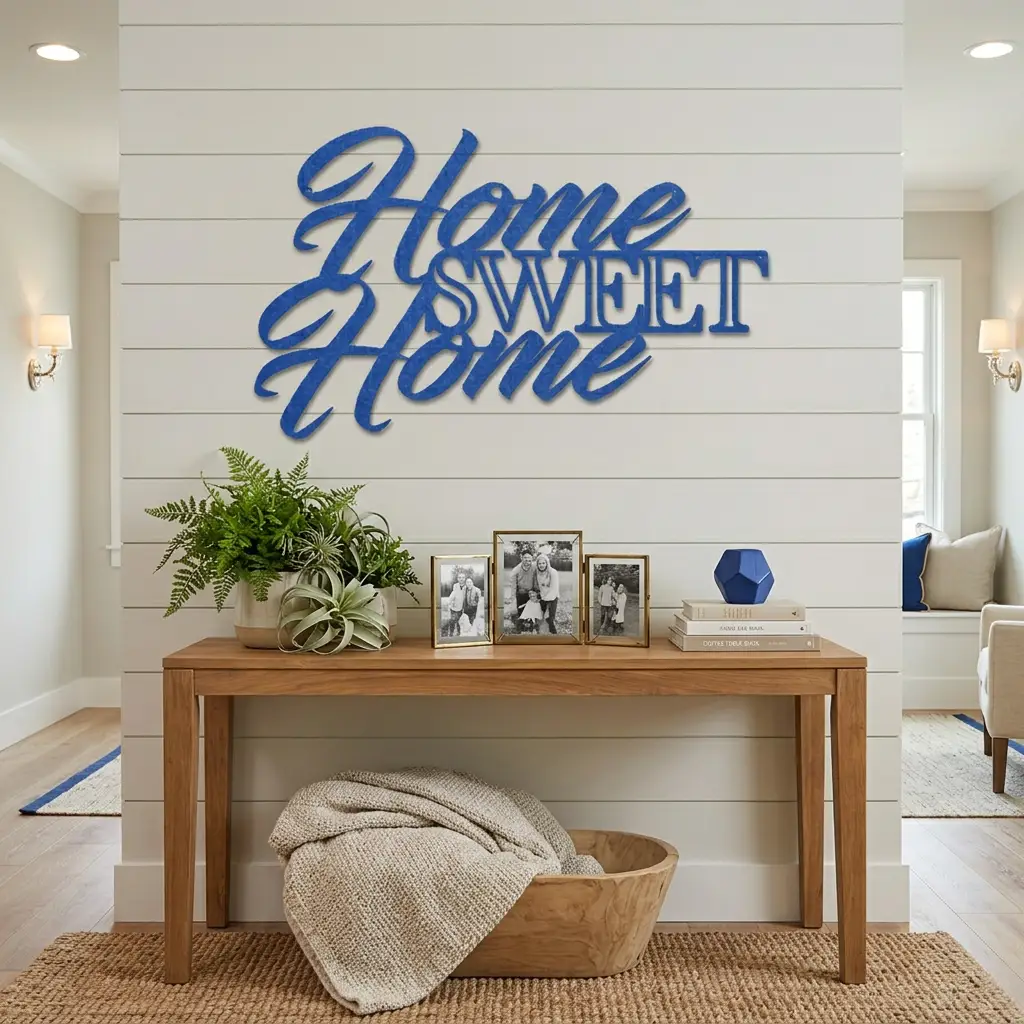 Home Sweet Home Metal Sign, Farmhouse Wall Decor, Script Wall Art, Rustic Home Decor, Housewarming Gift
