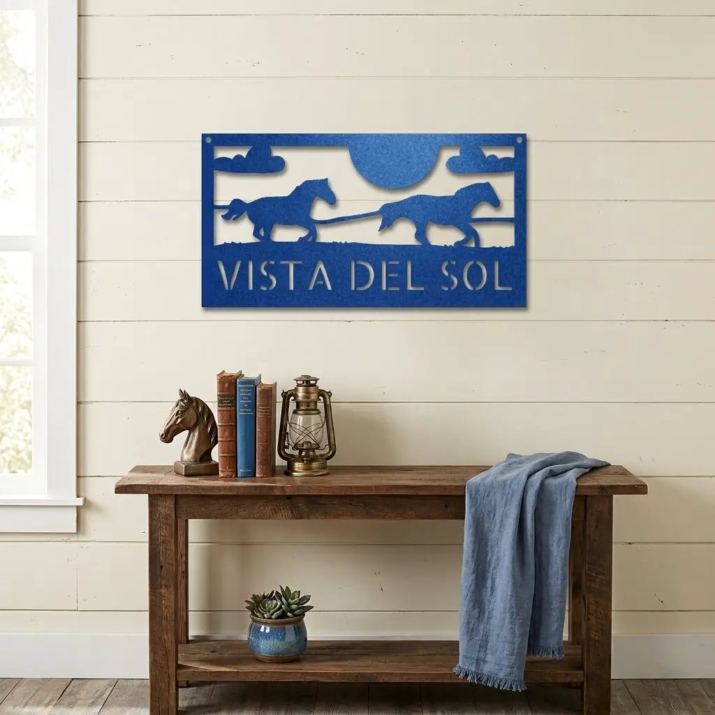 Racing Horses Monogram Personalized Indoor Outdoor Steel Wall Sign Art