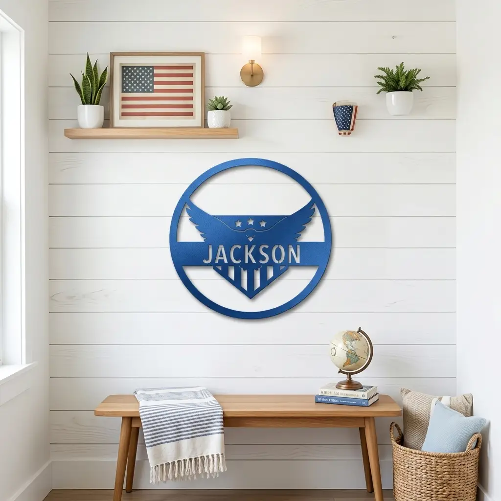 Patriotic Eagle Monogram Personalized Indoor Outdoor Steel Wall Sign Art