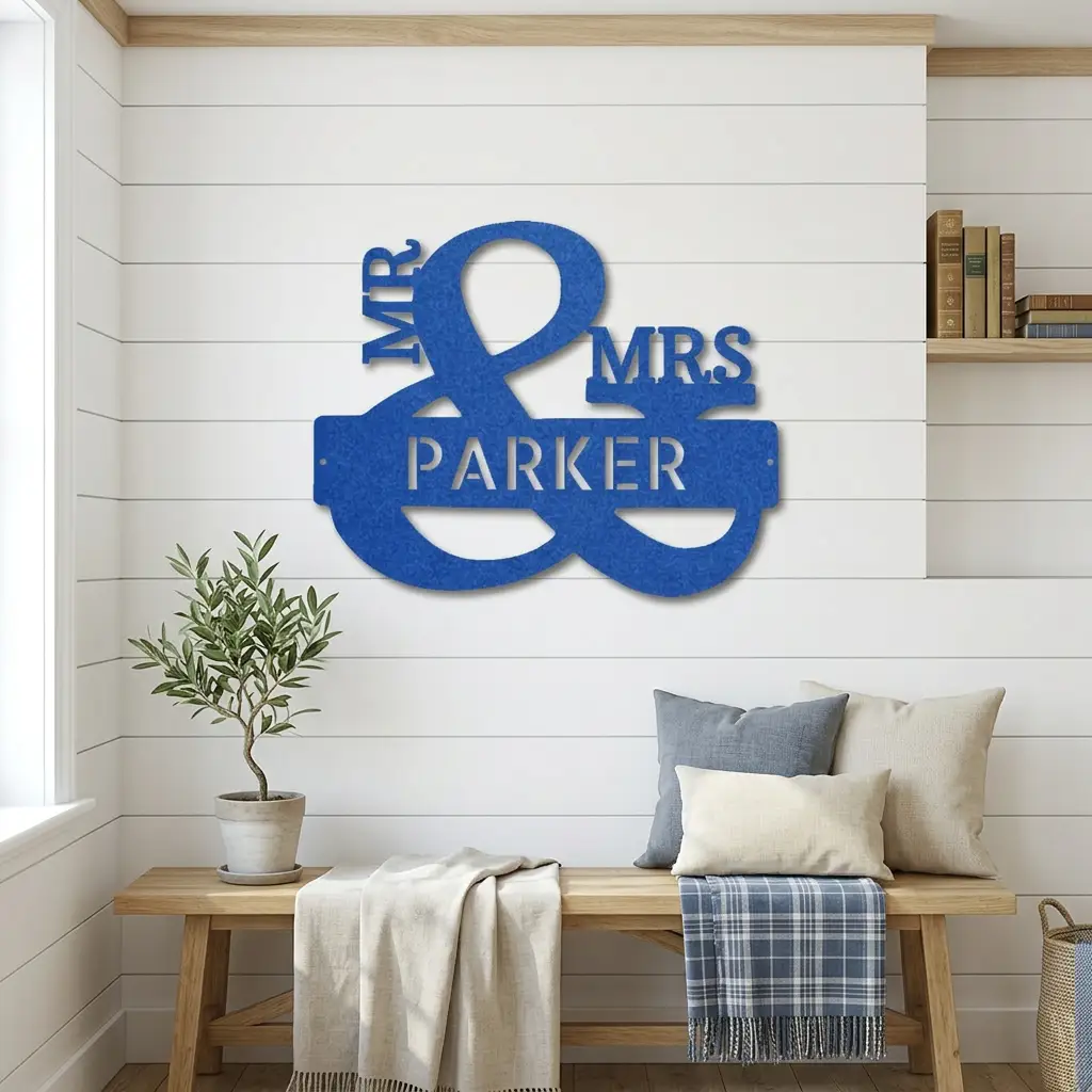 Personalized Mr & Mrs Metal Wall Art | Custom Family Name Sign | Wedding Metal Decor | Anniversary Gift | Last Name Steel Wall Hanging | Made in USA