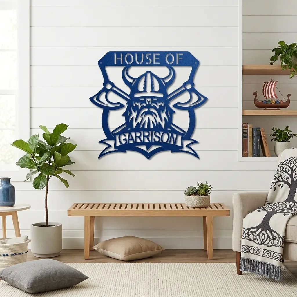 Personalized Viking Metal Wall Art | Custom Viking Family Crest Sign | Norse Warrior Shield Steel Wall Decor | Custom Name Metal Sign | Made in USA