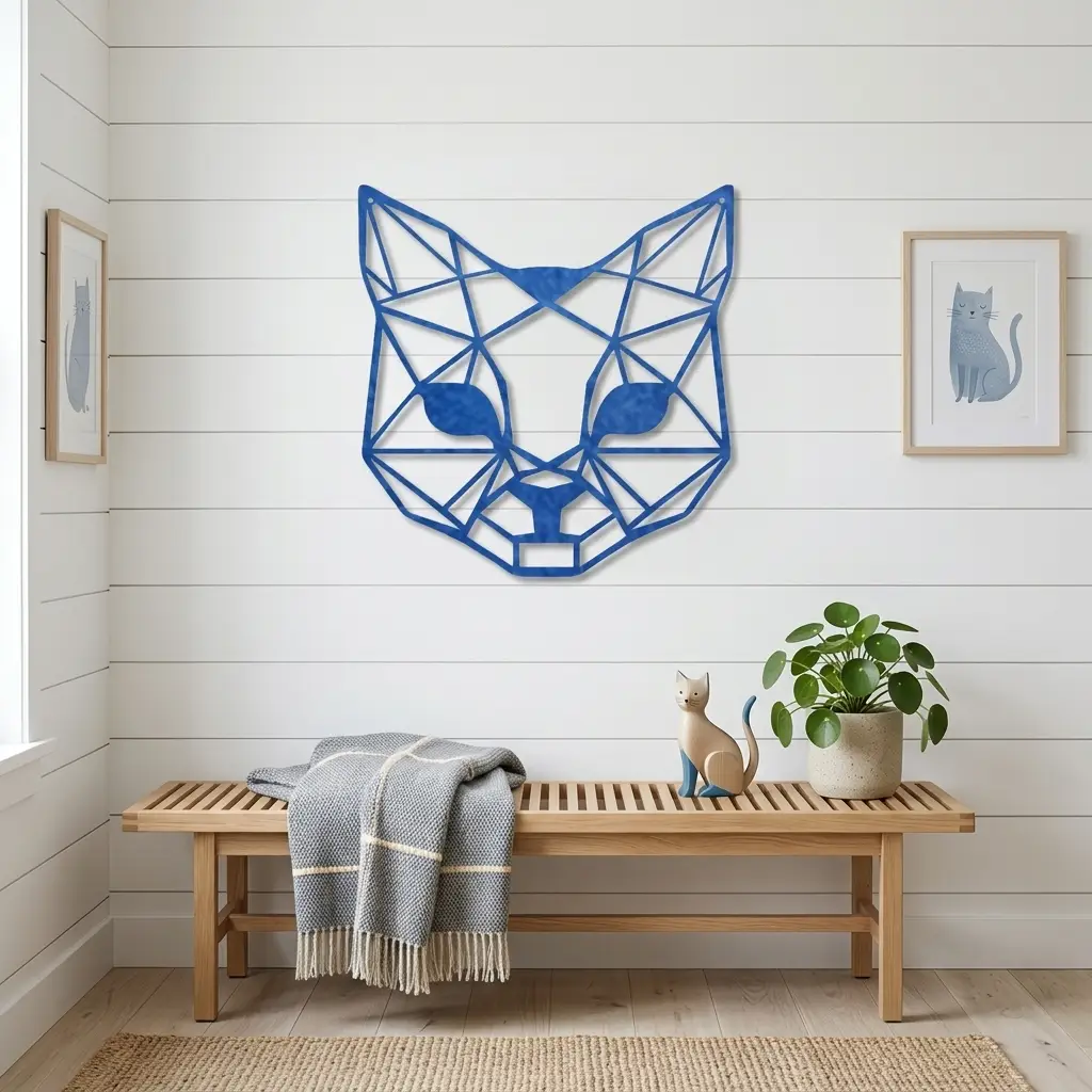 Geometric Cat Metal Wall Art | Modern Cat Wall Decor | Minimalist Feline Metal Art | Cat Lover Gift | Pet Memorial Decor | Living Room, Nursery & Office Wall Hanging | Made in USA
