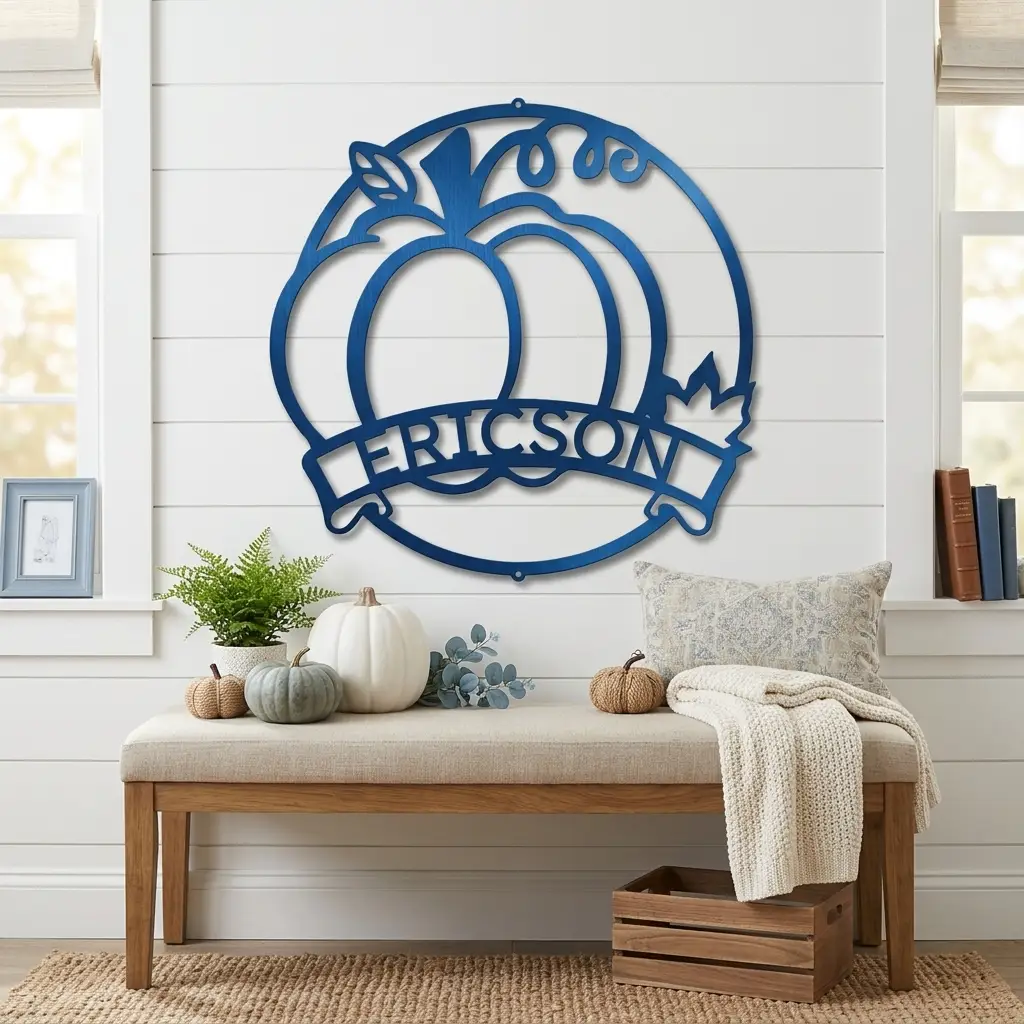 Personalized Pumpkin Metal Wall Art | Custom Family Name Fall Sign | Autumn Harvest Decor | Thanksgiving Wall Hanging | Housewarming Gift | Made in USA