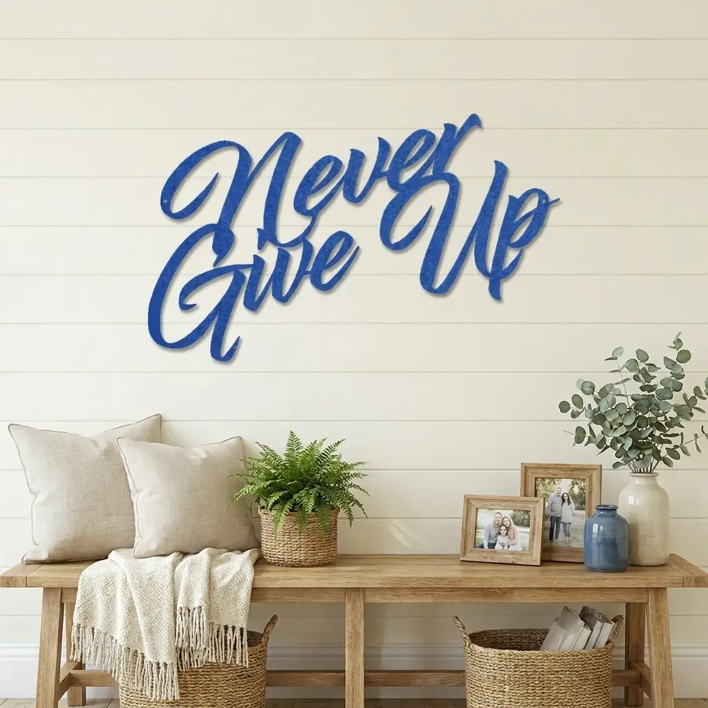 Never Give Up Metal Wall Art | Inspirational Motivational Quote Sign | Modern Steel Wall Decor | Made in USA