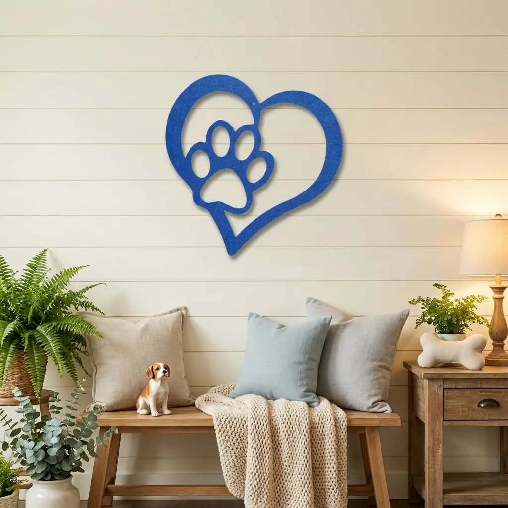 Puppy Love Metal Wall Art – Dog Paw Heart Metal Sign – Pet Lover Decor – Rustic Dog Mom Gift – Indoor Outdoor Steel Wall Art