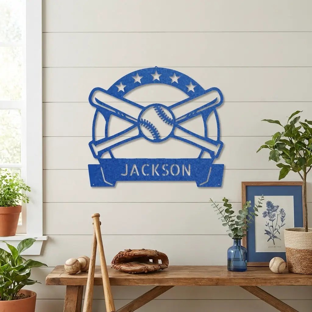 Personalized Baseball Metal Wall Art – Custom Name Baseball Sign – Baseball Bat & Ball Decor – Coach Gift – Sports Wall Art