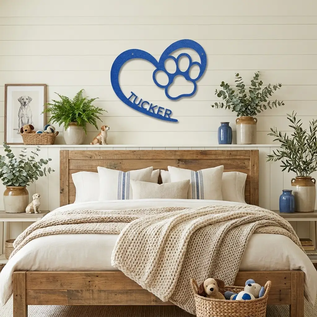 Personalized Puppy Love Metal Wall Art – Custom Dog Paw Heart Sign – Pet Name Metal Decor – Dog Lover Gift – Indoor Outdoor Steel Sign