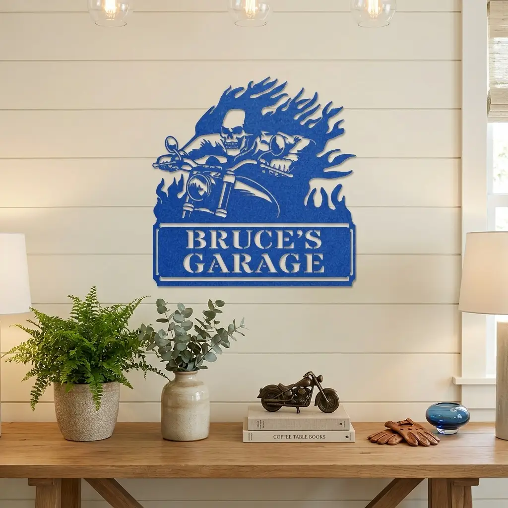 Personalized Demon Motorcycle Metal Wall Art | Custom Biker Name Sign