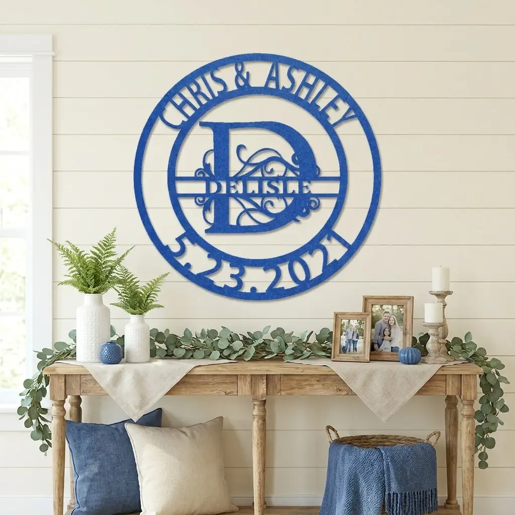 Personalized Split Monogram Metal Wall Art | Custom Family Name & Established Date Sign | Monogram Metal Decor | Made in USA