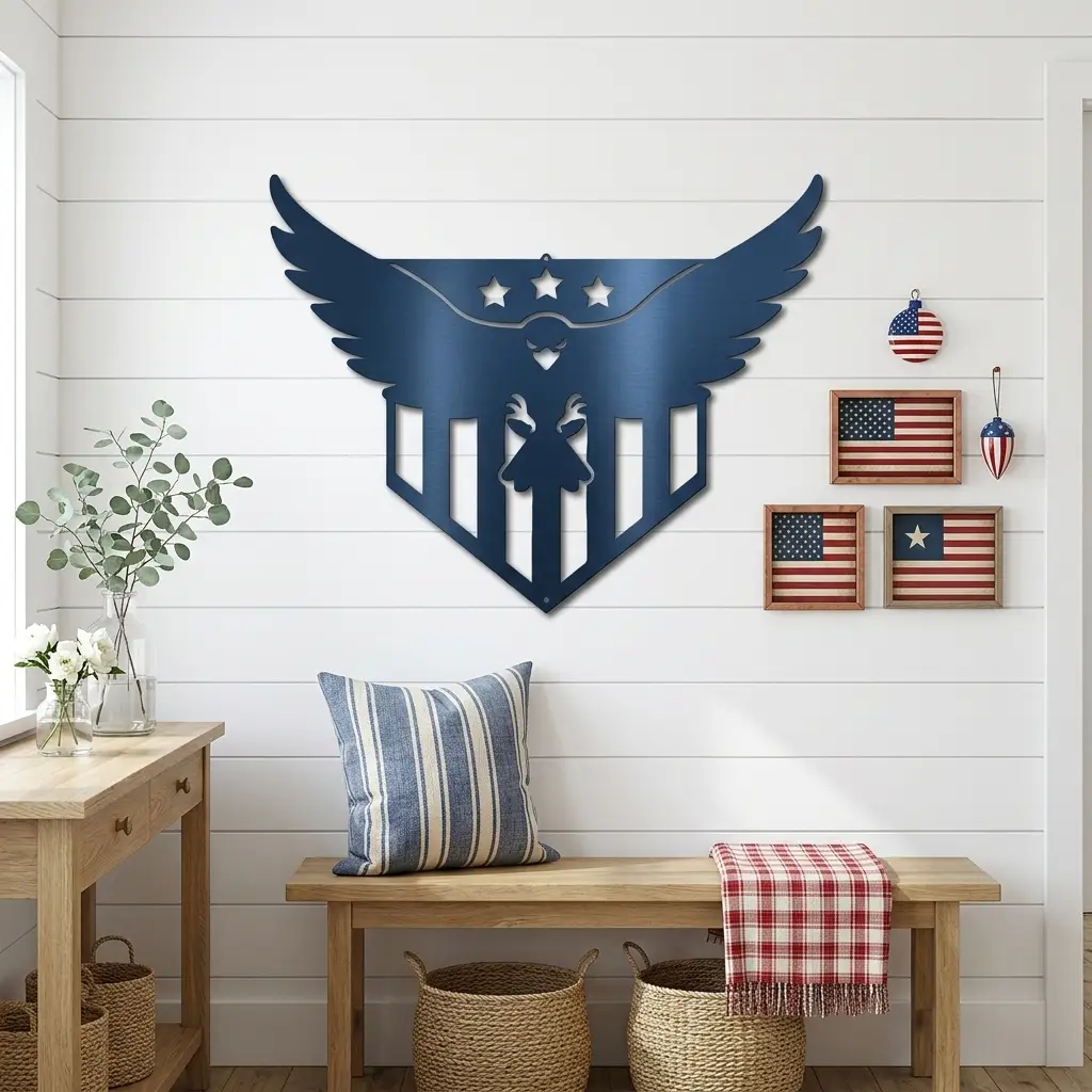 Patriotic Eagle Metal Wall Art | American Flag Inspired Eagle Decor | USA Military & Veteran Gift | Made in USA