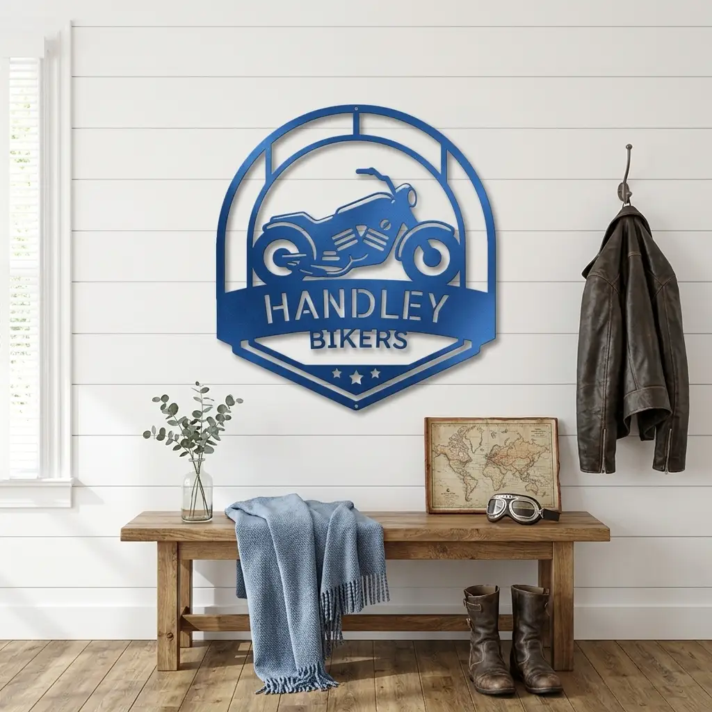 Motorcycle Metal Wall Art – Custom Biker Garage Sign, Personalized Motorcycle Decor, Rider Gift for Dad, Husband or Biker