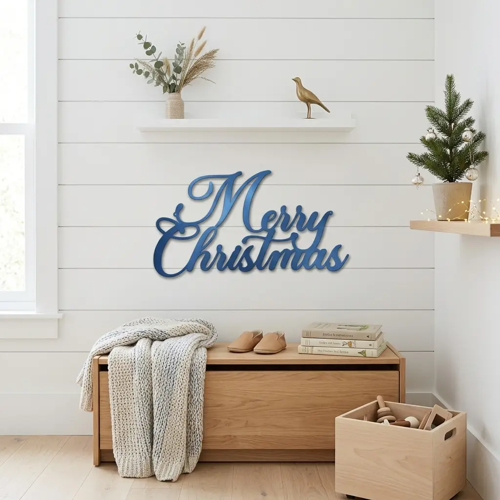 Merry Christmas Script Lettering Metal Wall Sign