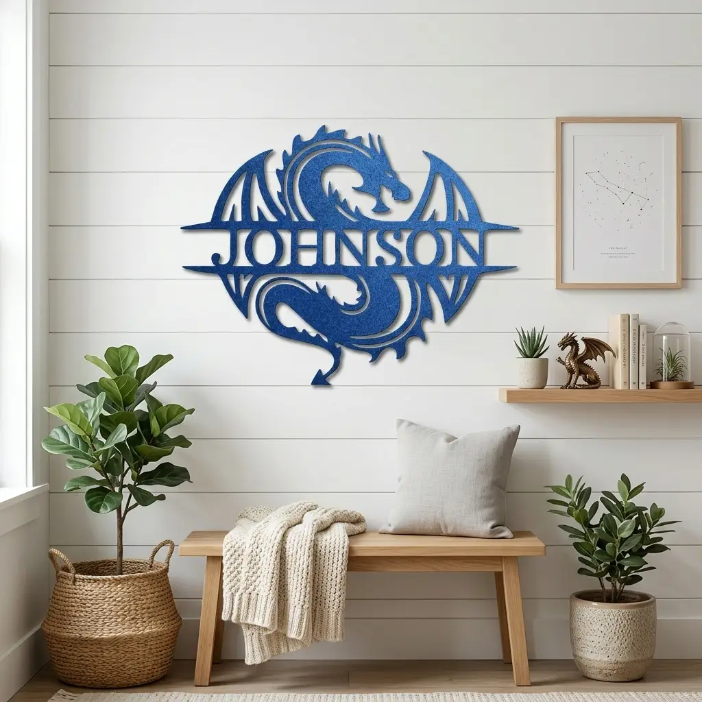 Celtic Dragon Monogram Personalized Name Indoor Outdoor Steel Wall Sign Metal Art