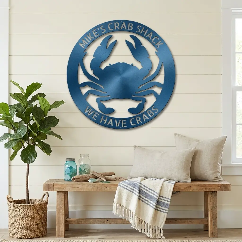 Personalized Crab Metal Wall Art | Custom Crab Shack Sign | Coastal Beach House Decor | Funny Seafood Metal Sign | Custom Outdoor Metal Wall Decor | Made in USA
