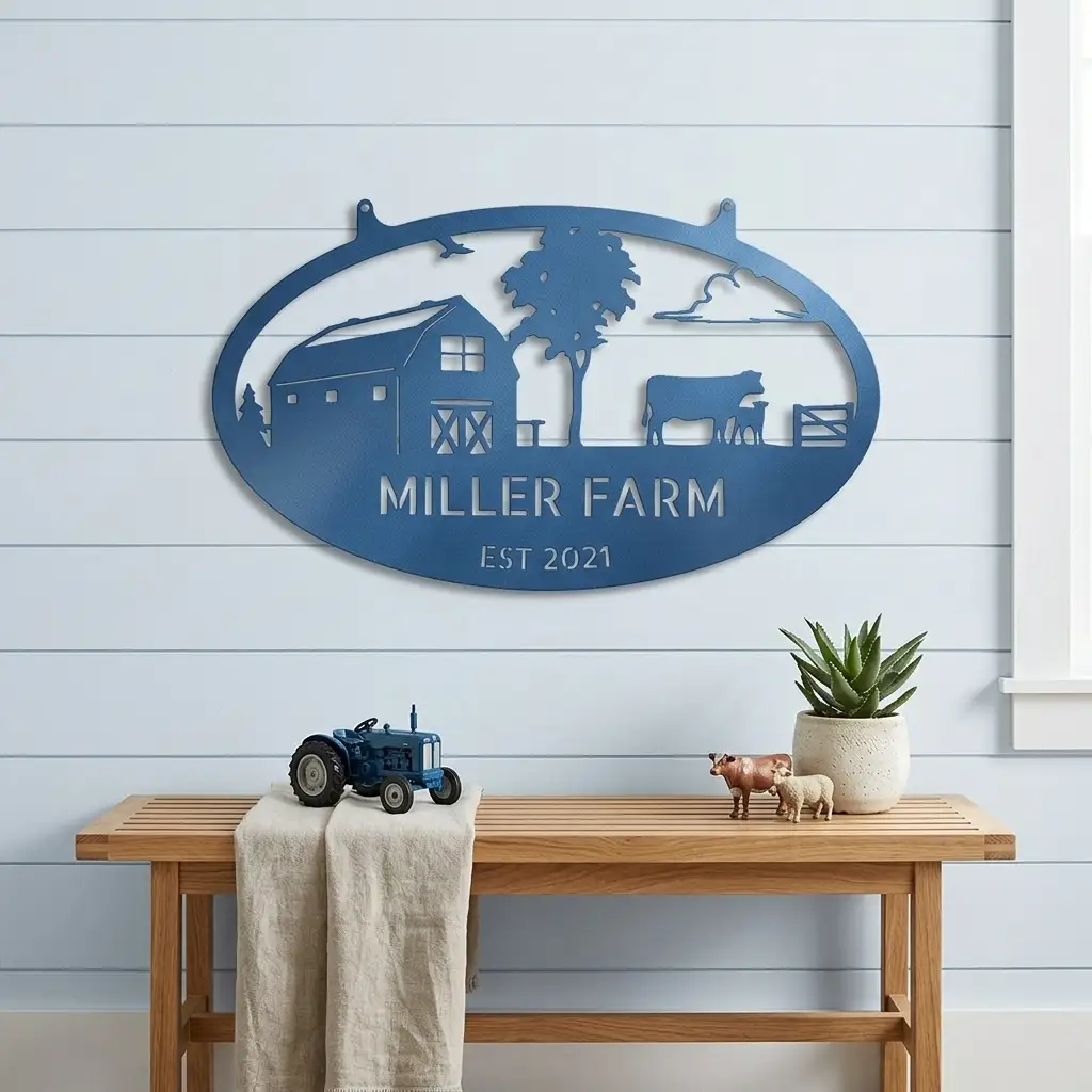 Farmstead Custom Name Monogram Indoor Outdoor Steel Wall Sign