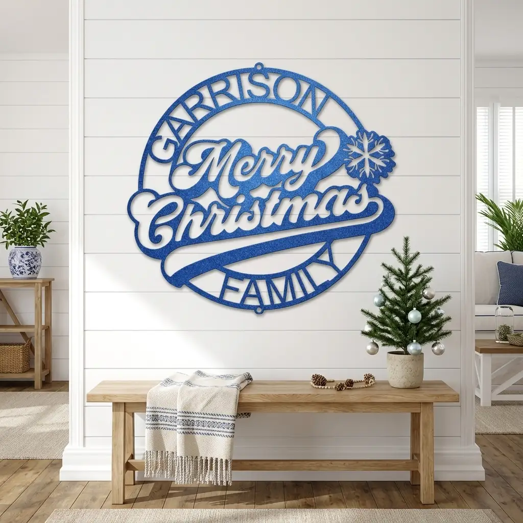 Personalized Merry Christmas Metal Sign | Custom Family Name Christmas Wall Decor | Holiday Metal Wall Art | Christmas Porch Sign | Made in USA