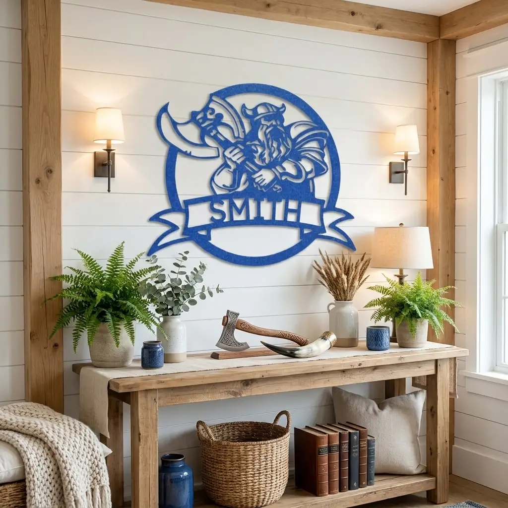 Fighting Viking Monogram Personalized Name Indoor Outdoor Steel Wall Sign Metal Man Cave Art