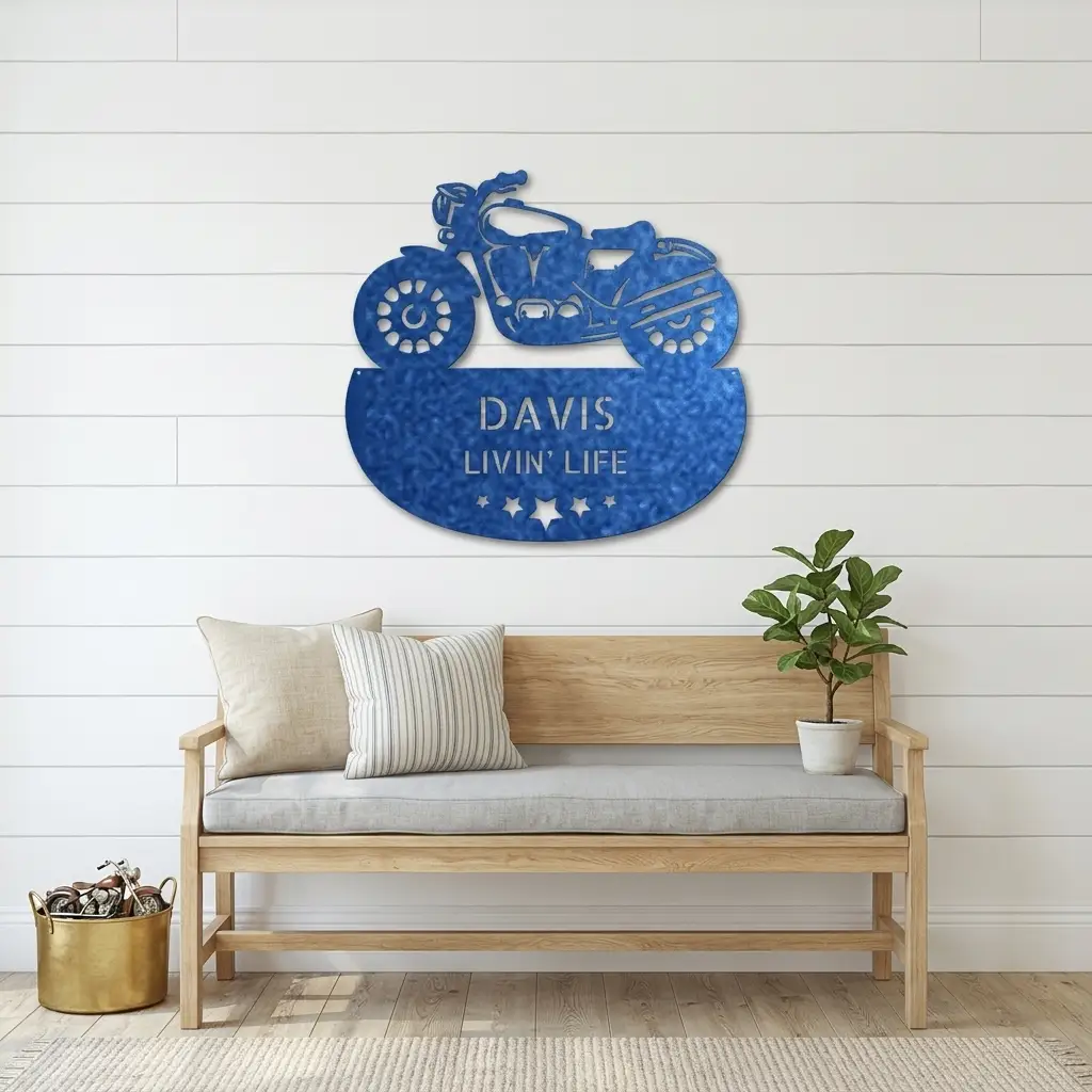 Personalized Motorcycle Metal Wall Sign – Custom Name Laser-Cut Steel Art for Indoors & Outdoors