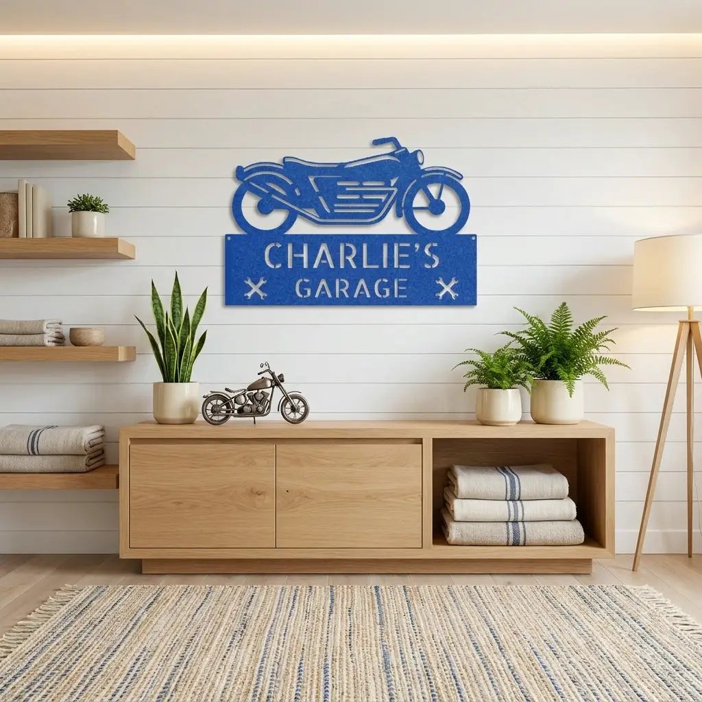 Personalized Motorcycle Garage Metal Sign – Custom Biker Wall Art – Garage Decor – Gift for Dad