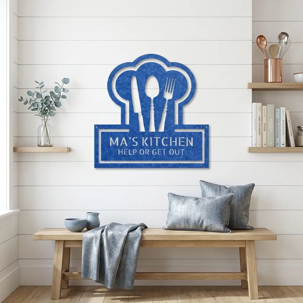 Kitchen Personalized Metal Sign | Custom Chef Hat Wall Decor | Family Name Cooking Sign | Restaurant, Diner, Bistro Art