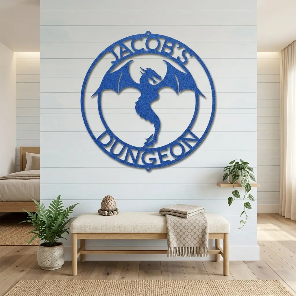 Personalized Dragon Metal Wall Art | Custom Fantasy Dragon Sign | Medieval Dragon Steel Wall Decor | Custom Name & Phrase | Made in USA