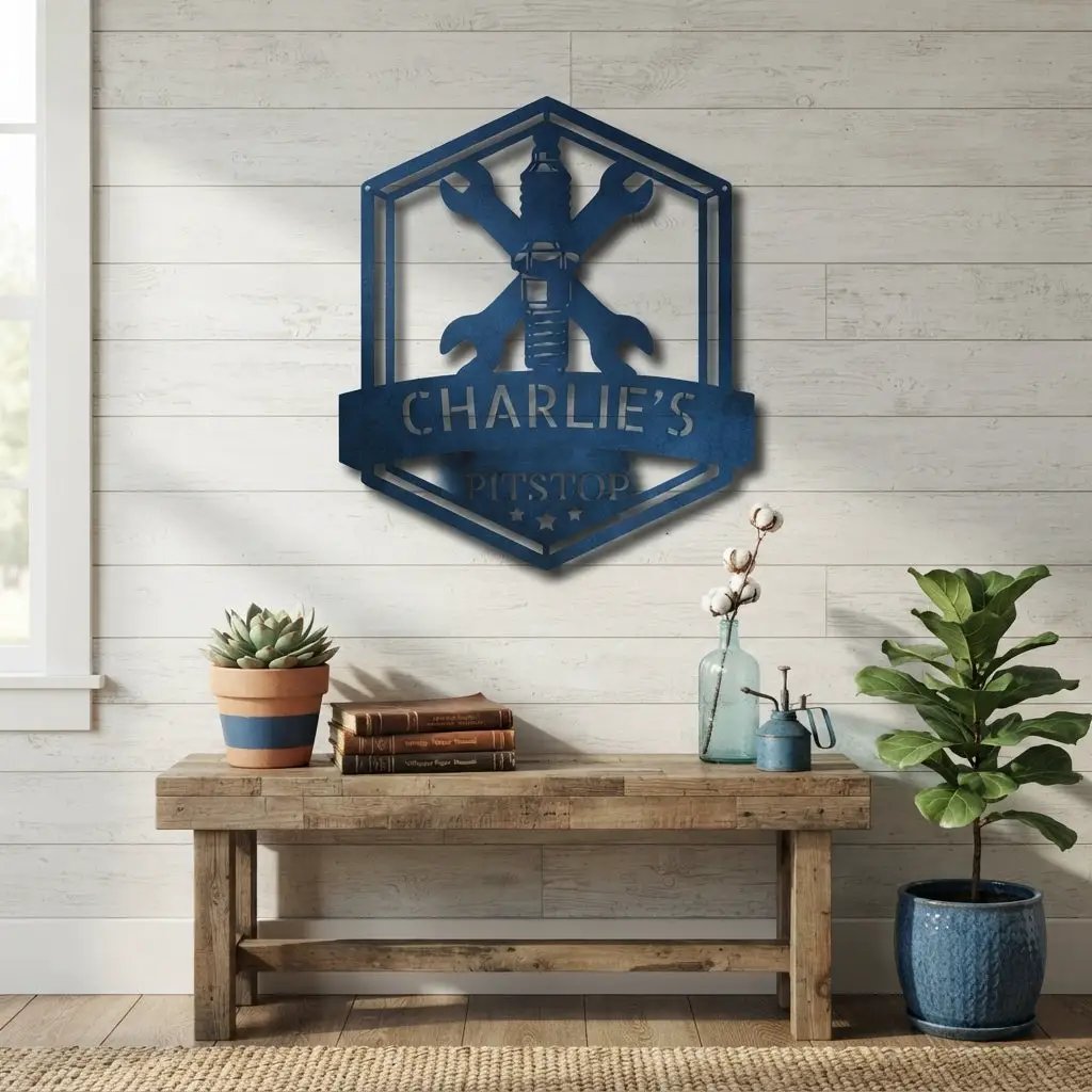 Personalized Mechanic Garage Metal Wall Art | Custom Garage Name Sign | Auto Repair Shop Decor | Wrench Metal Sign | Made in USA