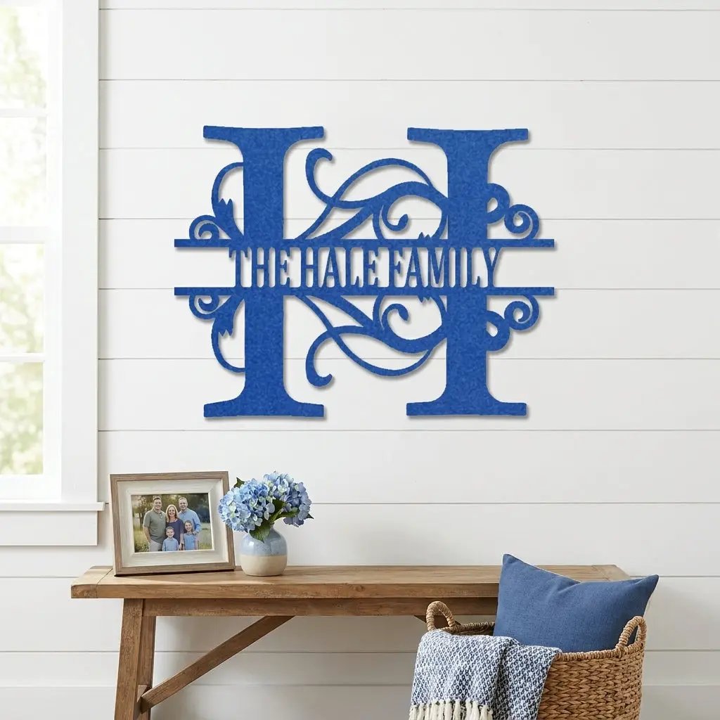 Split Letter Monogram Custom Name Indoor Outdoor Steel Wall Sign
