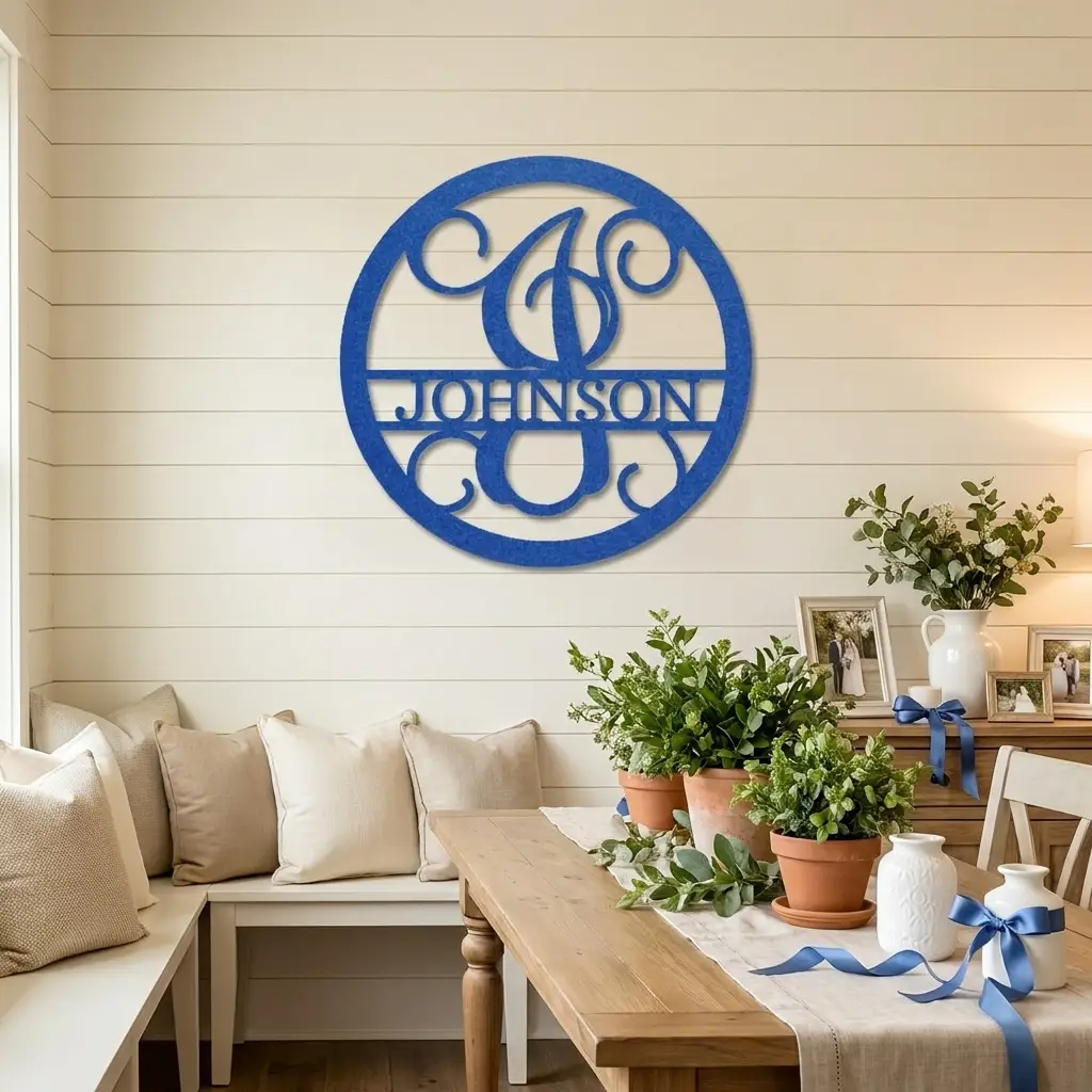 Circle Vine Monogram Personalized Name Indoor Outdoor Steel Wall Sign Metal Art