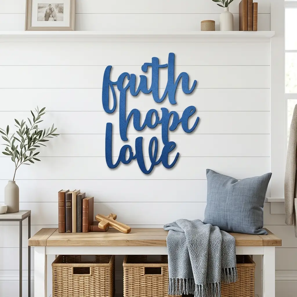 Faith Hope Love Script Indoor Outdoor Steel Wall Sign