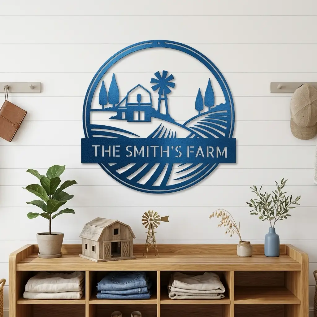 Farm with Windmill Personalized Metal Wall Art | Custom Farm Name Sign | Rustic Farmhouse Metal Decor | Barn & Ranch Wall Art | Country Home Gift | Made in USA