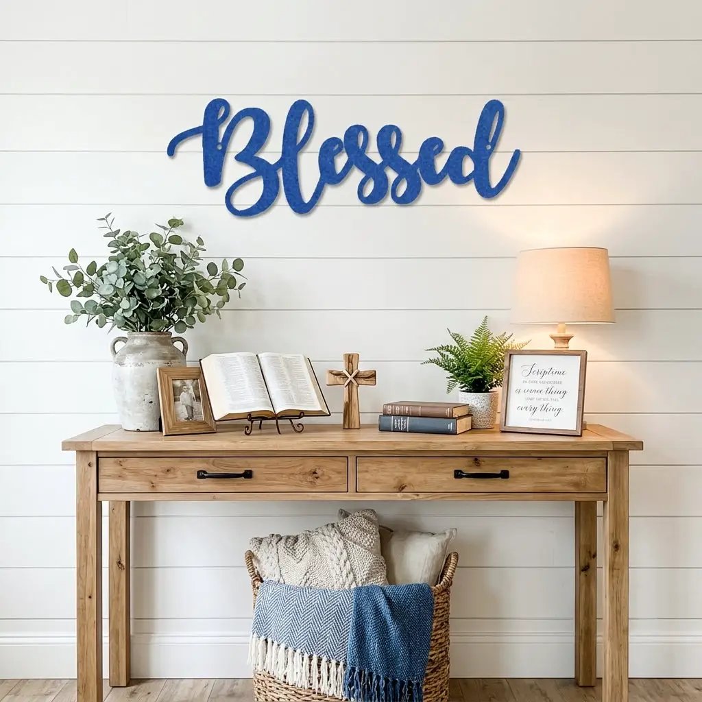 Blessed Word Script Indoor Outdoor Steel Walll Sign