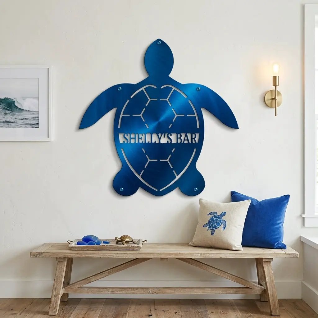 Personalized Sea Turtle Metal Wall Art – Custom Beach Name Sign – Coastal Decor – Ocean Wall Art