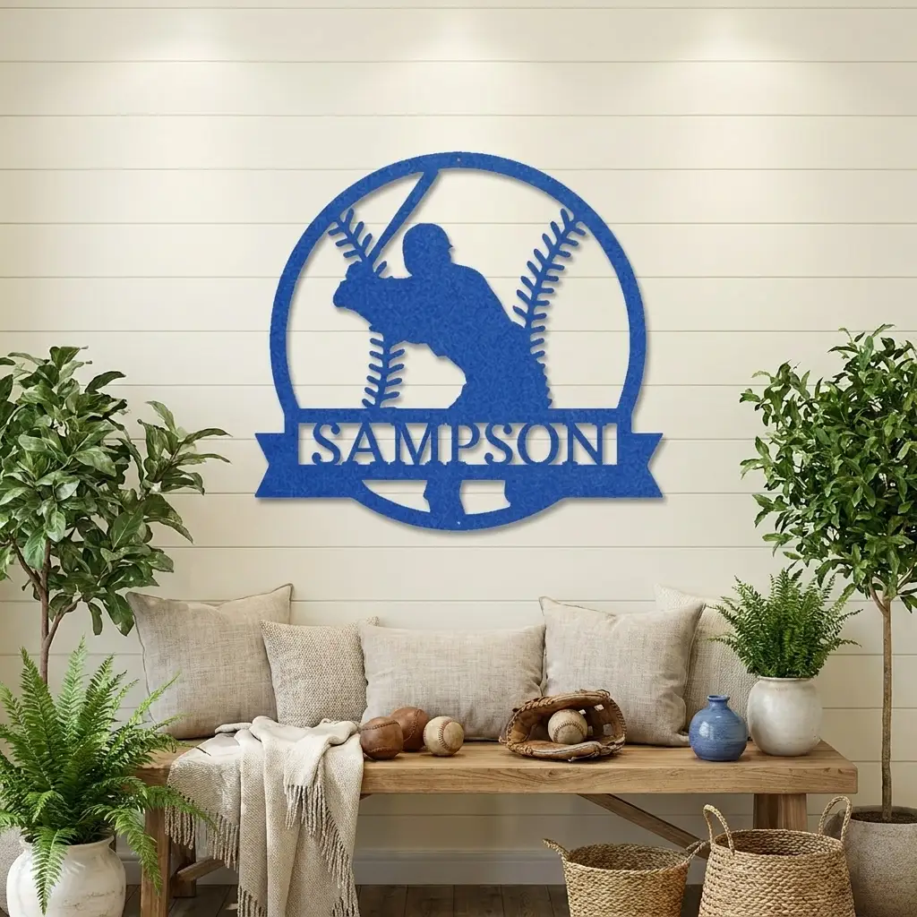 Baseball Player Custom Name Metal Art Wall Sign