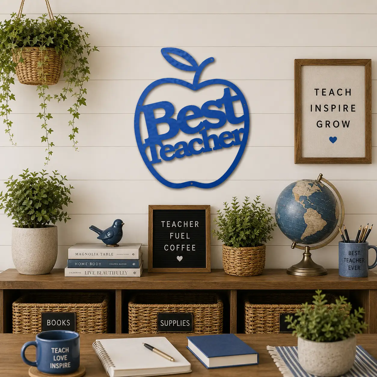 Best Teacher Metal Wall Art | Teacher Appreciation Gift | Apple Classroom Decor | Teacher Office Wall Sign | Made in USA