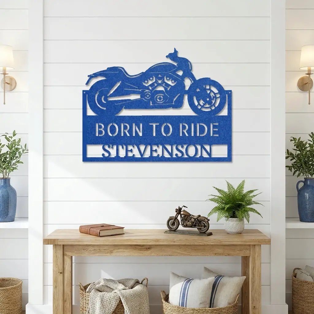 Personalized Cruiser Motorcycle Metal Wall Art – Custom Name Sign – Biker Garage Decor, Motorcycle Rider Gift, Man Cave Steel Sign
