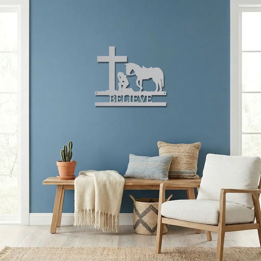 Cowgirl Kneeling Monogram Steel Sign Indoor Outdoor Decor
