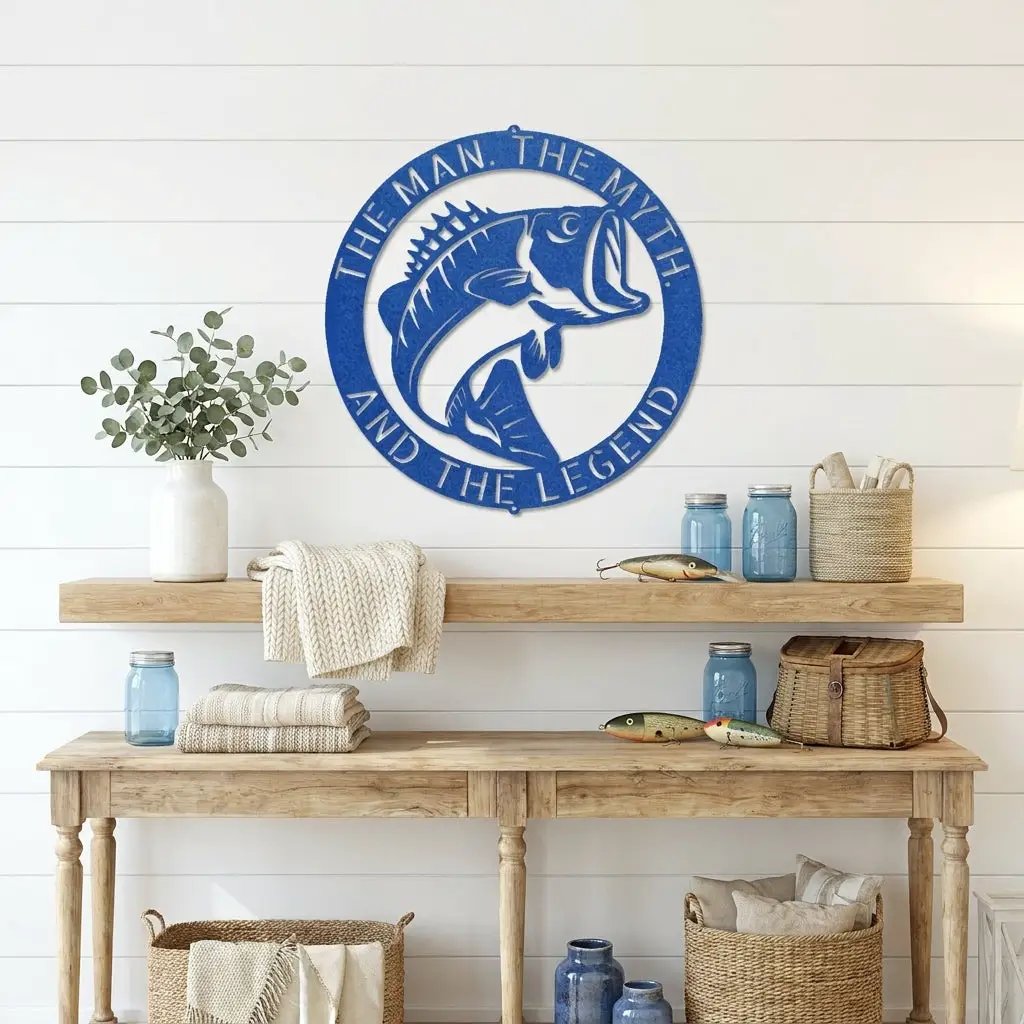 Personalized Bass Fishing Metal Sign Custom Fisherman Wall Art - Lake House Decor Outdoor Sign